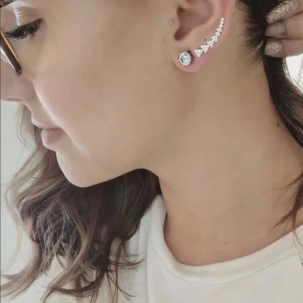 ::S&D [SILVER] Sterling Pavé Triangle Path Ear Climbers - Picture 10 of 12